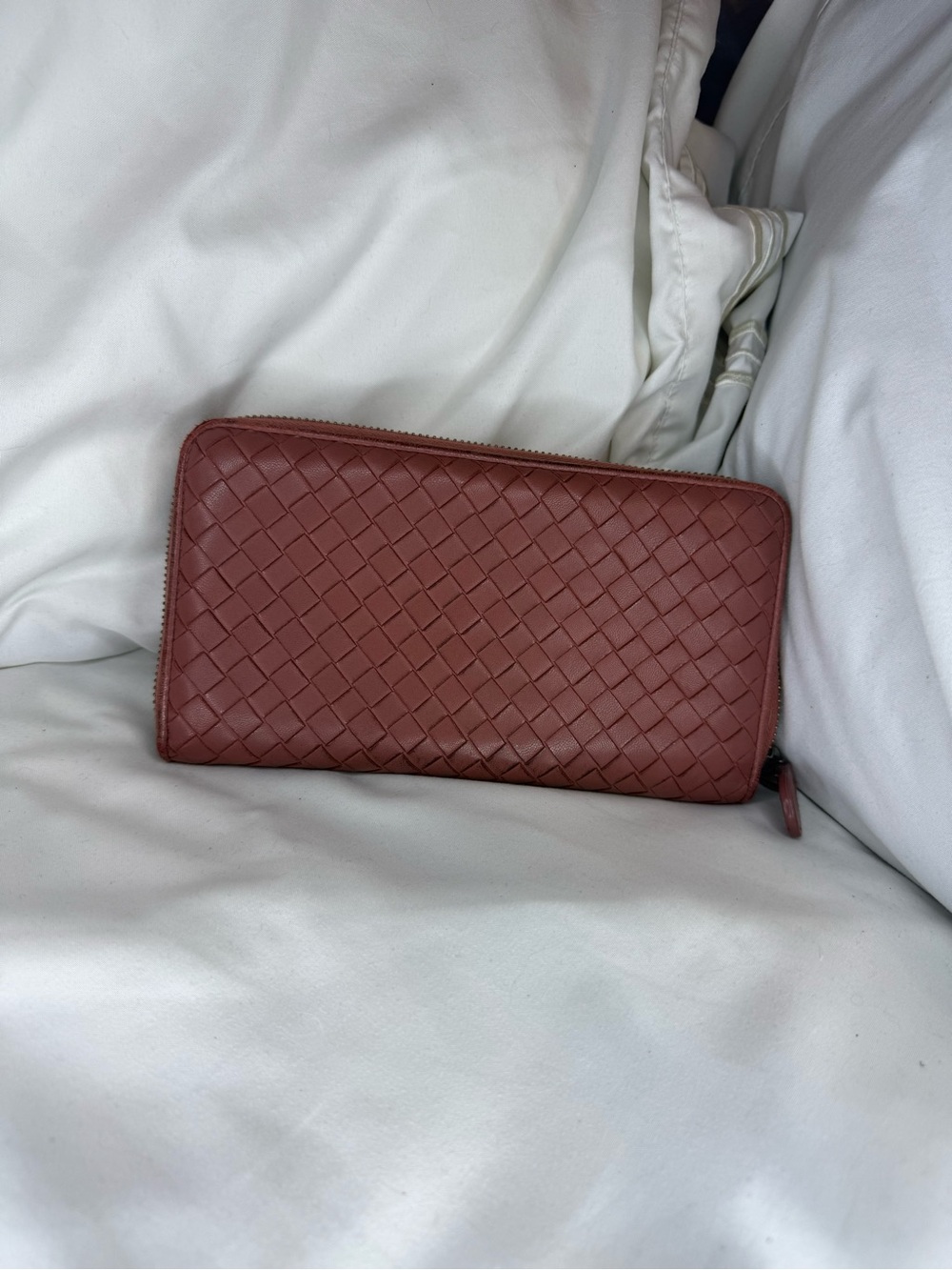 Bottega Veneta Woven Zip-Around Wallet - Rust Brown